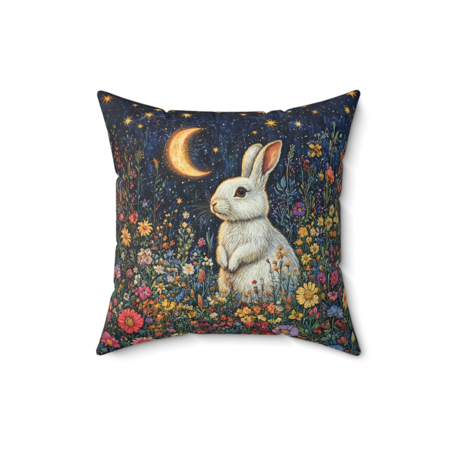 Rabbit Moon Wildflowers William Morris Inspired Pillow, Living Room Decor, Bunny Cushion Cover, Accent Pillow Bunny
