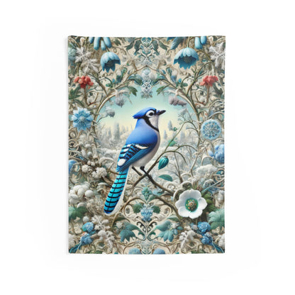 Tapestry of Blue Jay Winter Flower Garden William Morris Inspired Hanging Bird Florals Home Decor