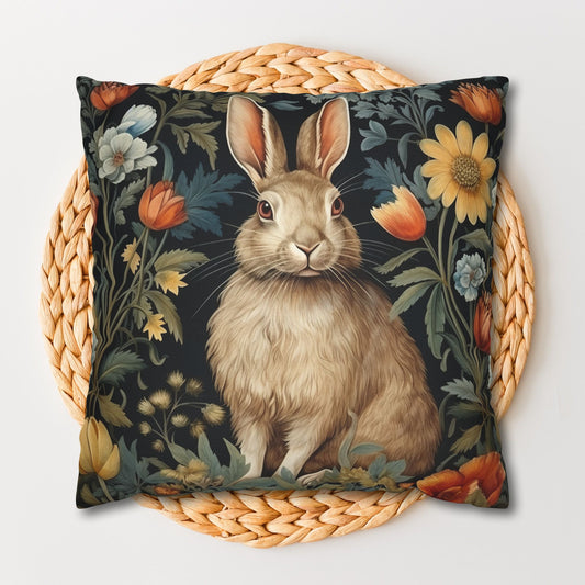 Pillowcase- Vintage Rabbit William Morris Inspired,Retro Farmhouse Home Decor, Easter Gift