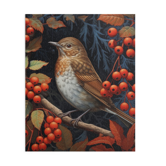 Albumen Thrush Bird Red Berries William Morris Inspired Puzzle Box (120, 252, 500-Piece) Family Jigsaw Puzzle, Puzzle Box Gift
