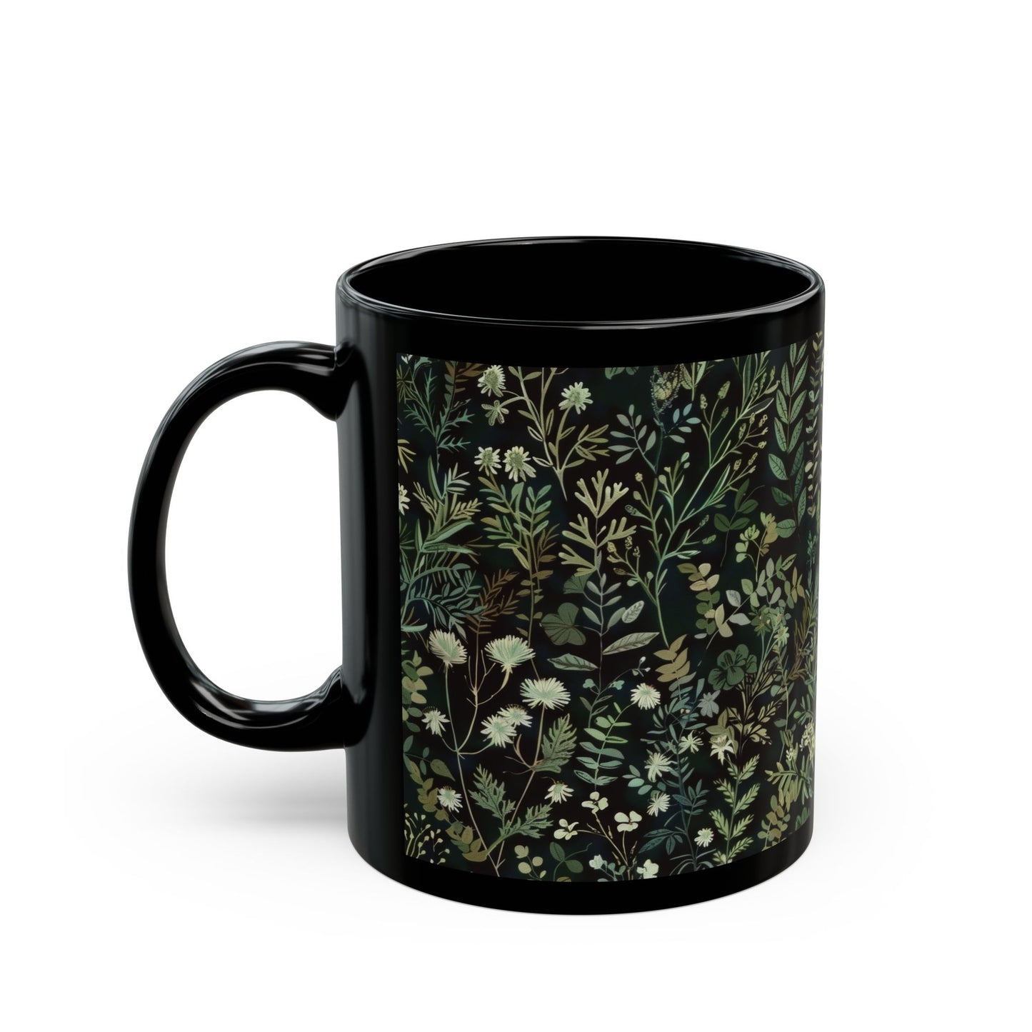 William Morris Inspired Green Botanical Black Coffee Mug 11oz, 15 oz