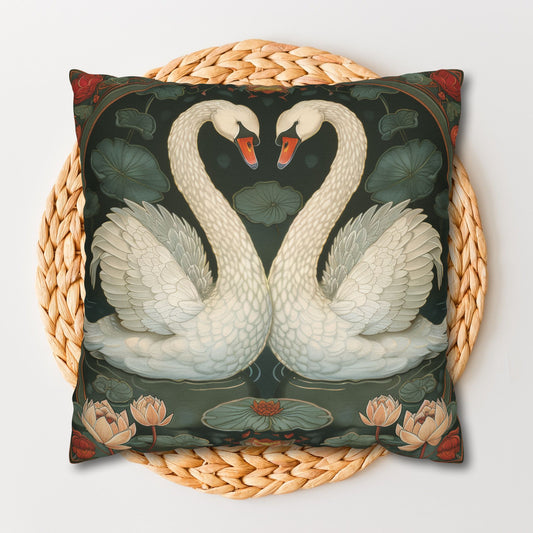 Art Nouveau White Swans Lotus Flowers Pillowcase