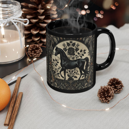 Botanicals Arabian Black Horse William Morris Inspired Black Coffee Cup 11oz, 15oz