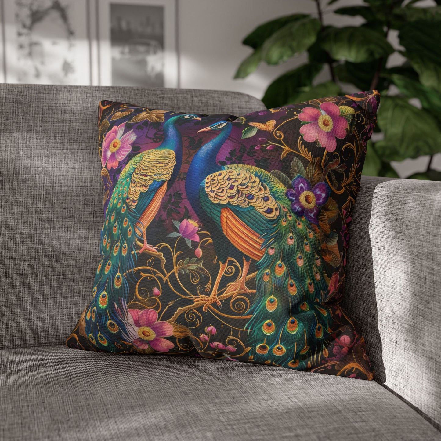 Pillowcase Peacocks Pink Florals Victorian Ornate Decorative, William Morris Inspired Home Decor