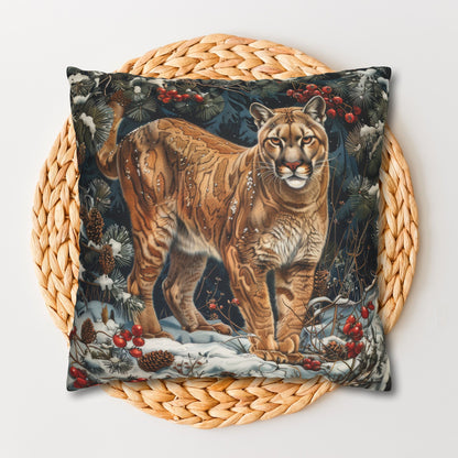 Winter Mountain Lion William Morris Inspired Decorative Pillowcase