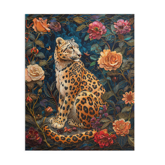 Botanical Leopard Puzzle, William Morris Inspired Floral Jigsaw (120, 252, 500 Pieces)