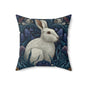 White Rabbit Floral Pillow, William Morris Style Botanical Bunny Cushion for Cozy Home Décor