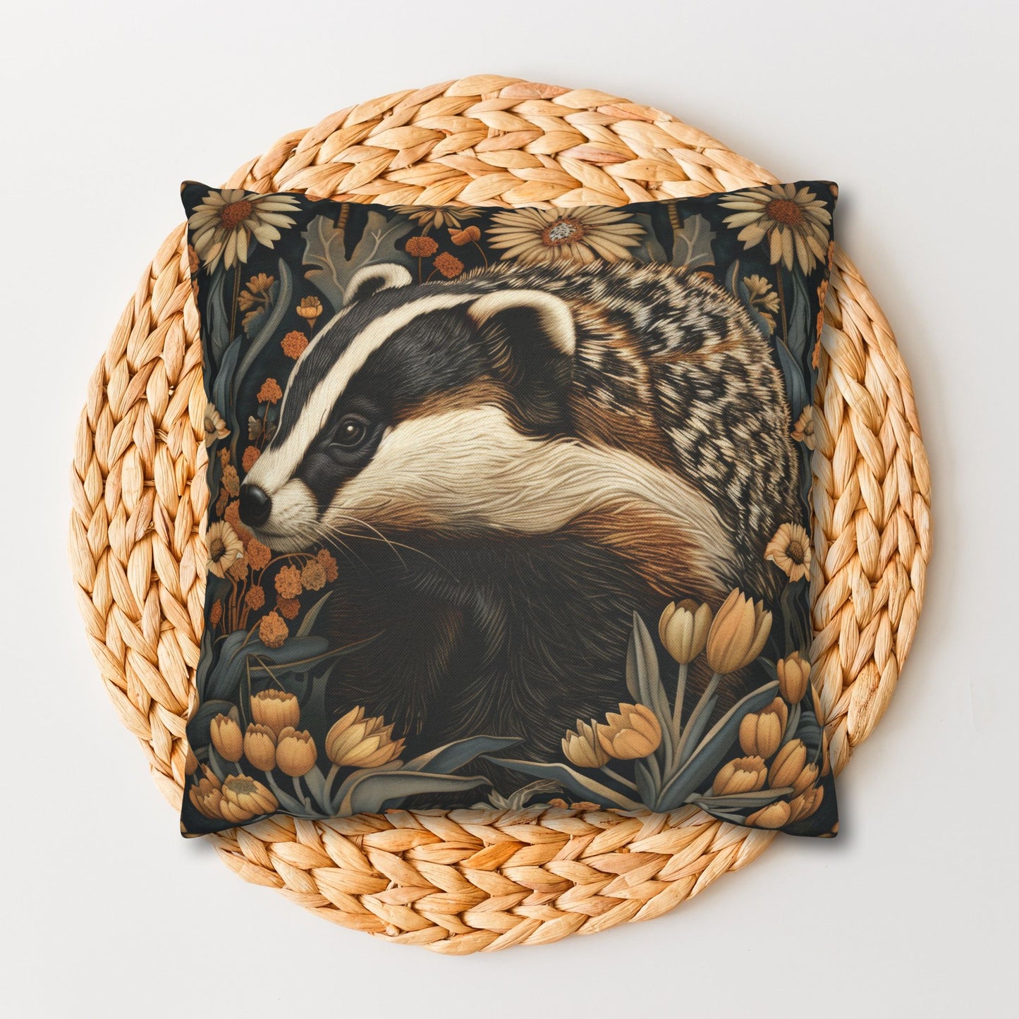 William Morris Inspired Botanical Badger Decorative Pillowcase