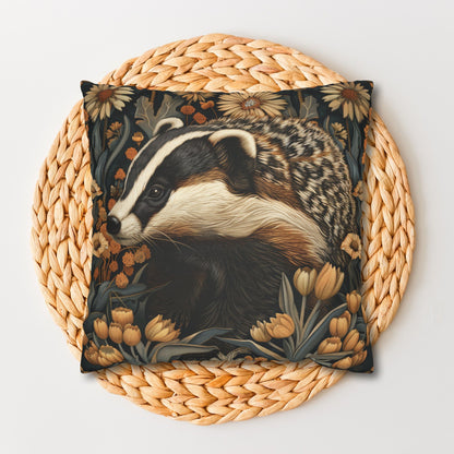 William Morris Inspired Botanical Badger Decorative Pillowcase