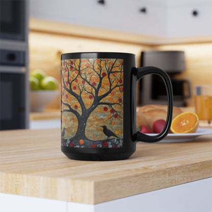 Autumn Apple Tree Art Mug | Black Ceramic Coffee Cup