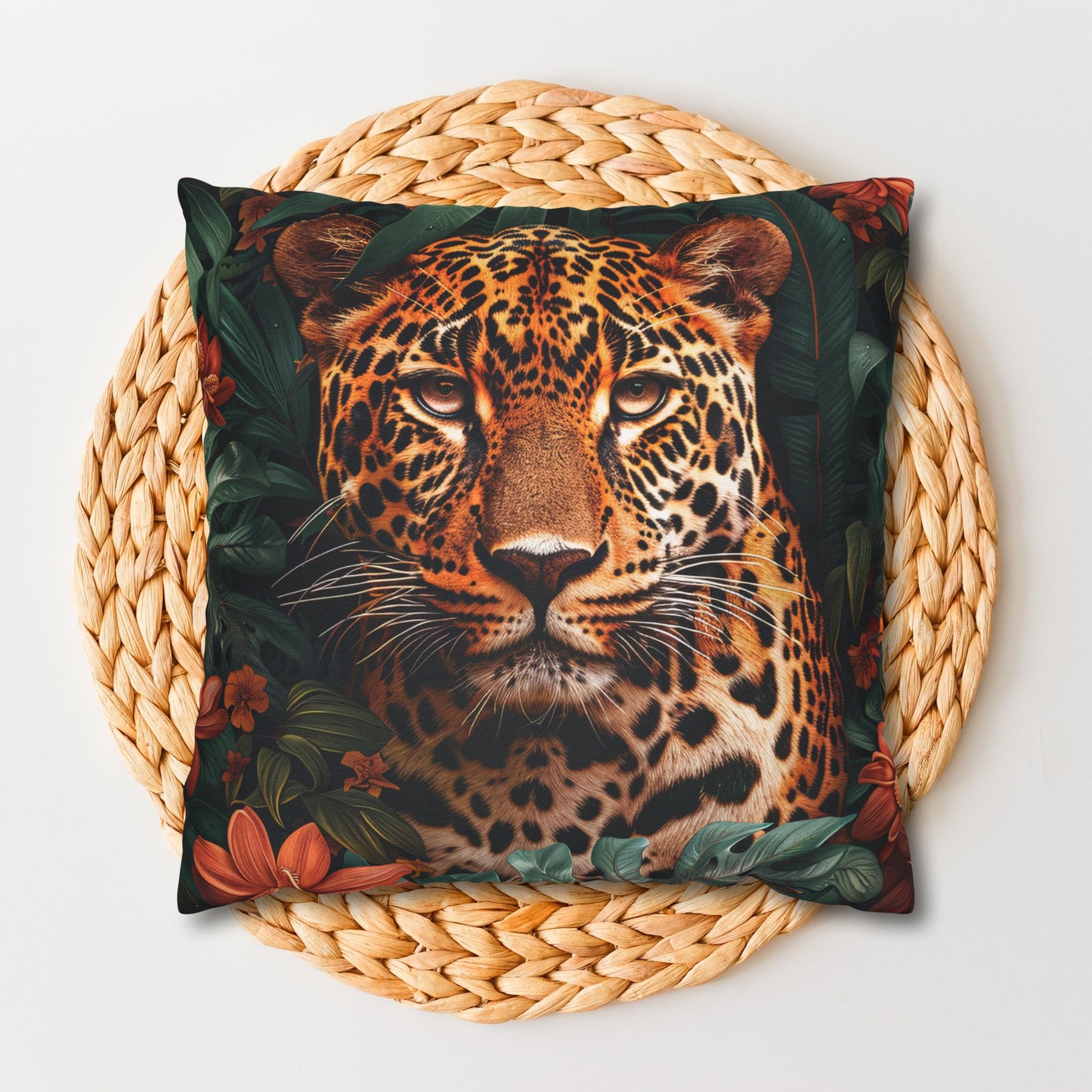 William Morris Inspired Botanical Leopard Pillowcase, Farmhouse Decorative Leopard Pillowcase