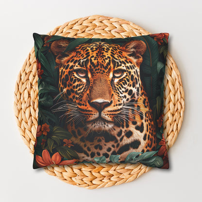 William Morris Inspired Botanical Leopard Pillowcase, Farmhouse Decorative Leopard Pillowcase