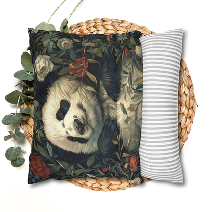 Panda Floral Throw Pillowcase - Vintage Botanical Spun Polyester Cushion Cover