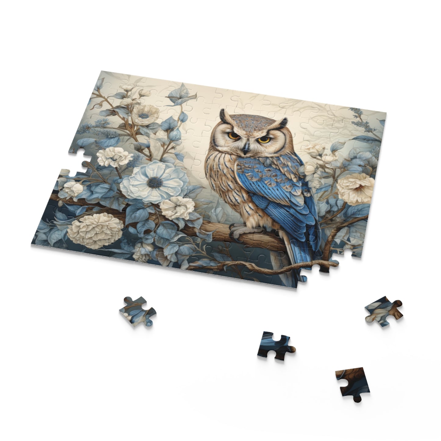 William Morris Inspired Owl and Flowers (120, 252, 500-Piece) Adult Jigsaw Puzzle, Gift Him Her