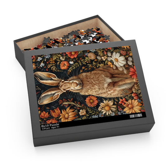 Hare With Winter Floral Botanicals Jigsaw Puzzle Box Gift (120 252 500-Piece) Family Gift Box Puzzle, Holiday Puzzle Game