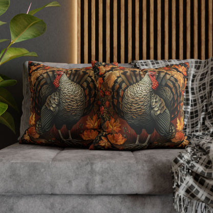 Thanksgiving Turkey Pillowcase, Rustic Harvest Cushion with Autumn Leaves, Farmhouse Fall Home Décor
