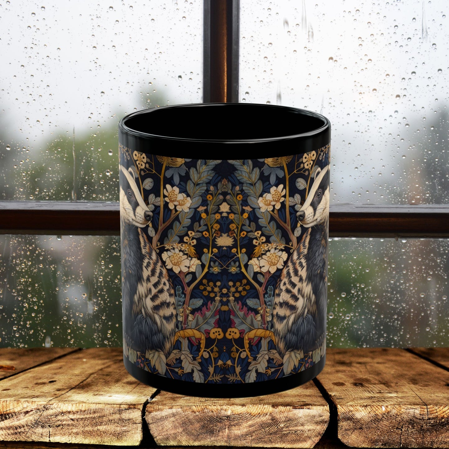 Black Mug - Woodland Elegance Badger Nature Lover Tea Cup