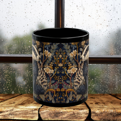Black Mug - Woodland Elegance Badger Nature Lover Tea Cup