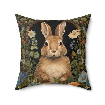 Bunny Garden Throw Pillow, Cute Rabbit Floral Decorative Pillow