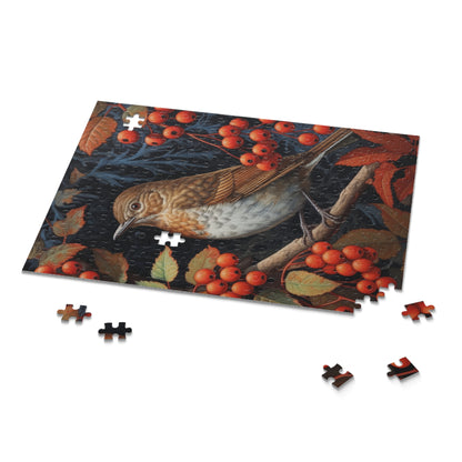 Albumen Thrush Bird Red Berries William Morris Inspired Puzzle Box (120, 252, 500-Piece) Family Jigsaw Puzzle, Puzzle Box Gift