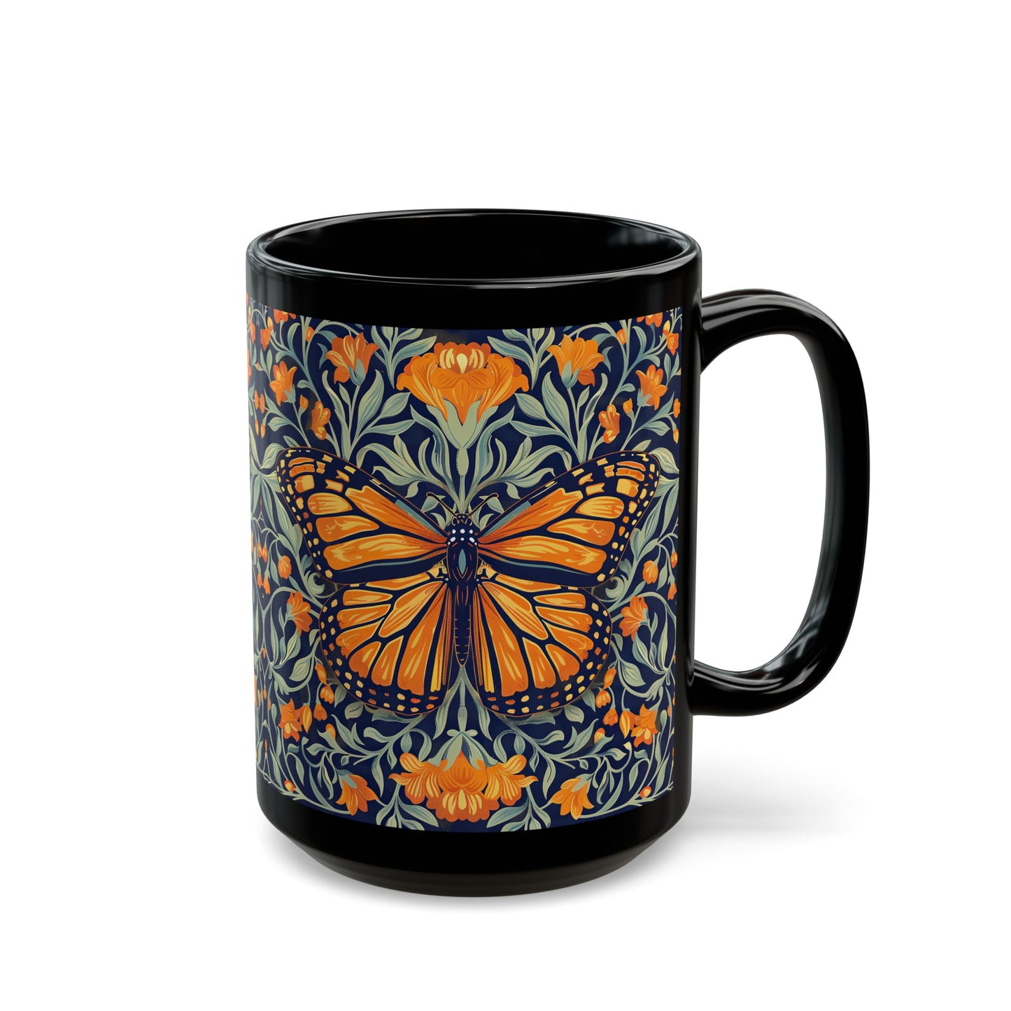 William Morris Inspired Monarch Butterfly Coffee Mug 11oz, 15 oz