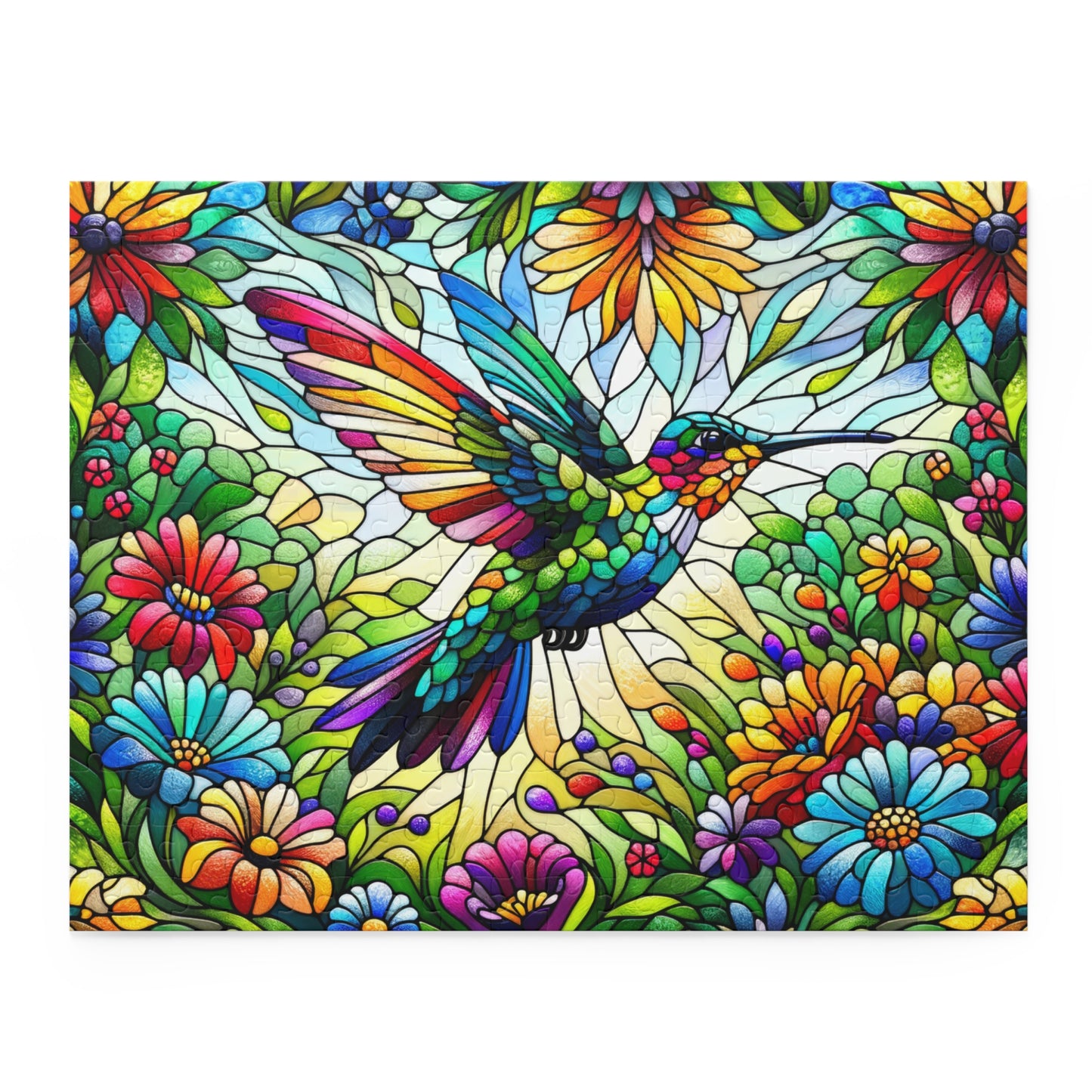 Stained Glass Spring Hummingbird Puzzle (120, 252, 500-Piece) Family Jigsaw Puzzle, Puzzle Box Gift