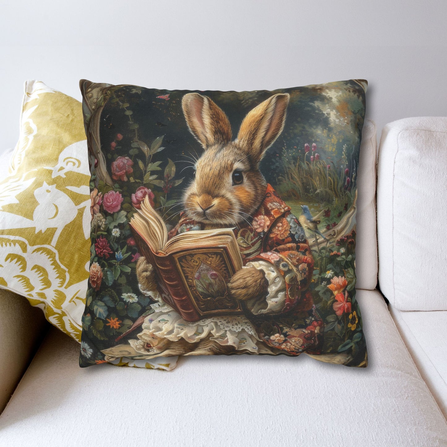 Rococo Bunny With Vintage Book Pillowcase