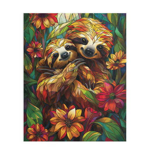 Faux Stained Glass Cuddling Sloth Puzzle Box (120, 252, 500-Piece) Family Jigsaw Puzzle, Puzzle Box Gift
