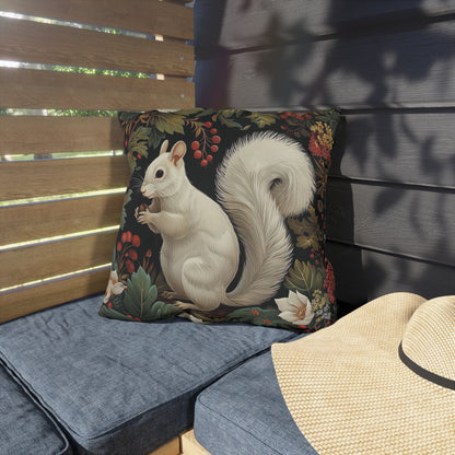 White Squirrel Outdoor Pillow, Woodland Animal Throw Pillow, Nature Cushion, Forest Decor Pillow, Rustic Cabin Accent Pillow, Wildlife Gift, Botanical Pillow