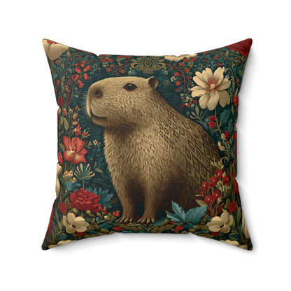 Capybara Floral Pillow, William Morris Style Botanical Animal Cushion for Cozy Home Decor