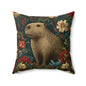 Capybara Floral Pillow, William Morris Style Botanical Animal Cushion for Cozy Home Decor
