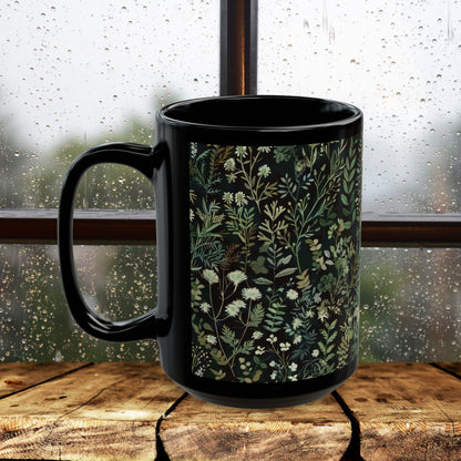 William Morris Inspired Green Botanical Black Coffee Mug 11oz, 15 oz