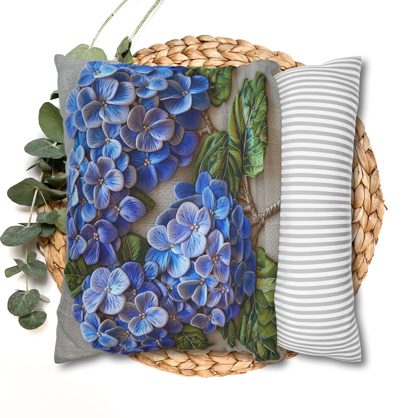 Hydrangea Purple Blue Decorative Pillowcase, Botanical Home Decor Pillowcase