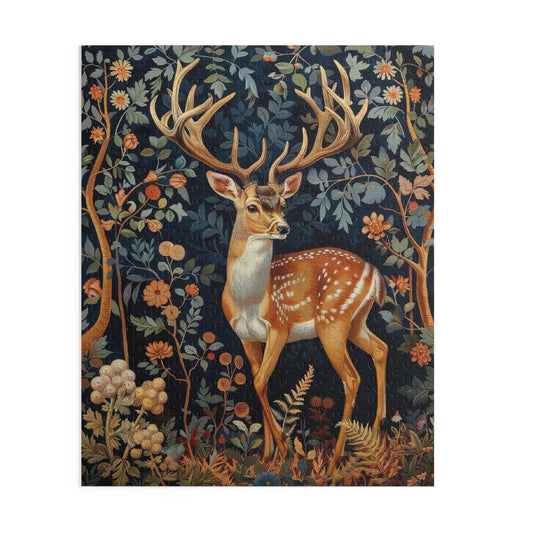 William Morris Inspired Forest Reindeer Puzzle Box (120, 252, 500-Piece) Family Jigsaw Puzzle, Puzzle Box Gift