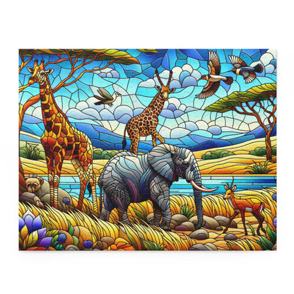 Stained Glass African Savanna forest landscape scene Jigsaw Puzzle (120, 252, 500-Piece)