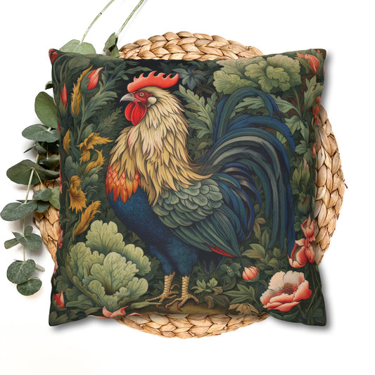 William Morris Inspired Rooster Pillowcase: Botanical Cottagecore Decor