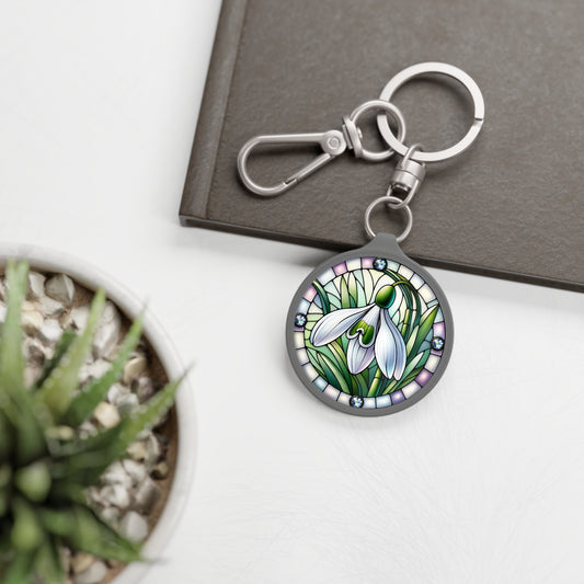 January Snowdrop Keyring Tag Birth Month Flower, Snowdrop Faux Watercolor Stained Glass