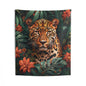 Jungle Leopard Portrait Tapestry, Botanical Wildlife Wall Hanging