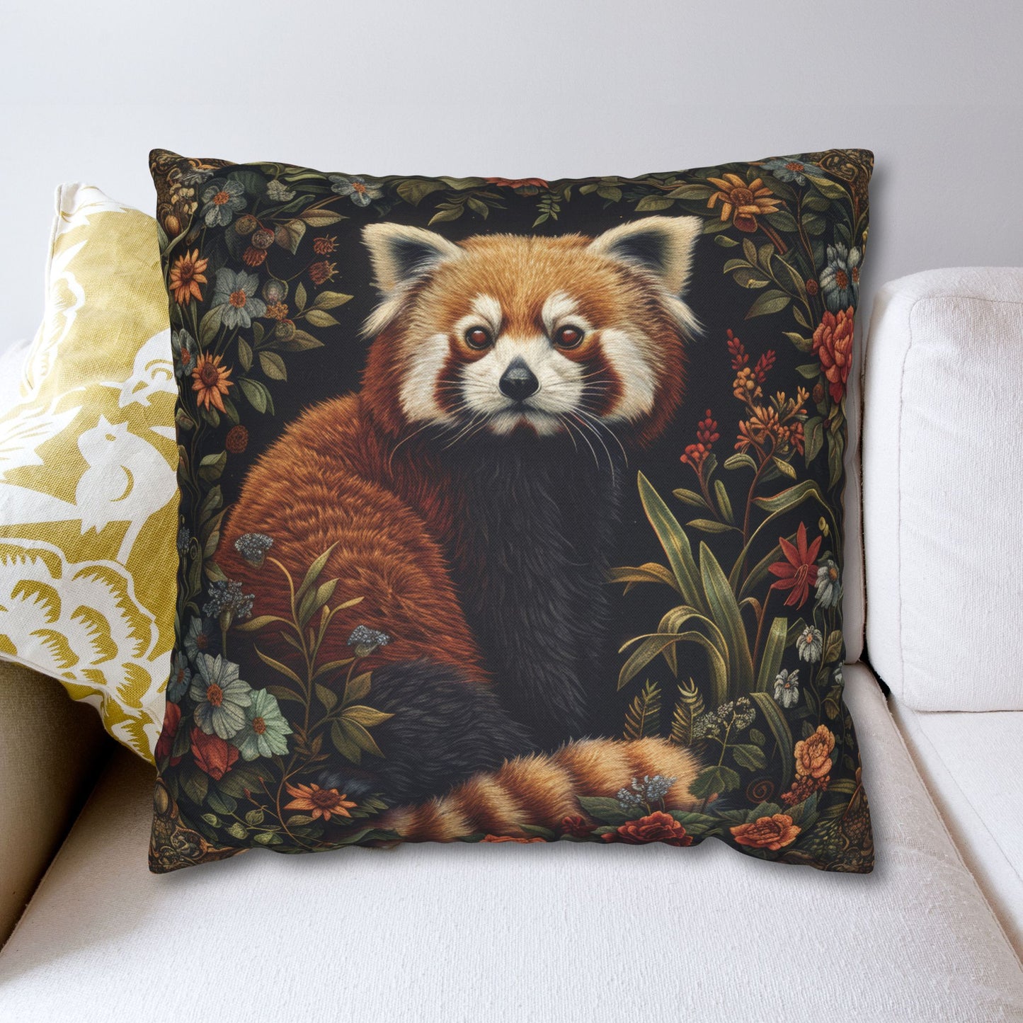 Red Panda Throw Pillowcase: William Morris Rustic Floral Accent Cushion