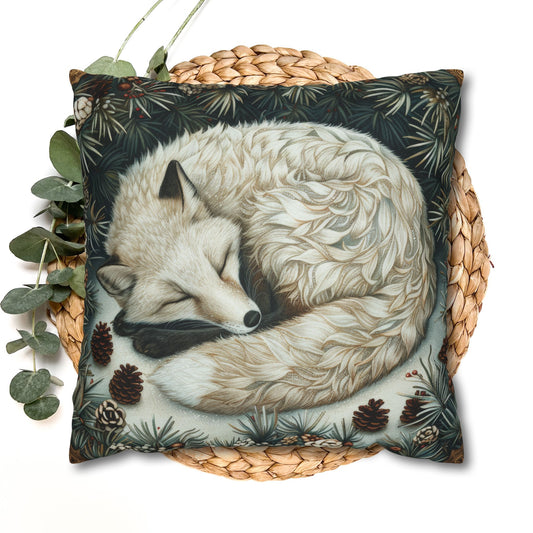 Art Deco Arctic Fox Pillow Cover: William Morris Style Winter Cushion