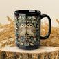 Owl Couple Coffee Mug, William Morris Inspired Woodland Romance Black Ceramic Cup (11oz, 15oz)