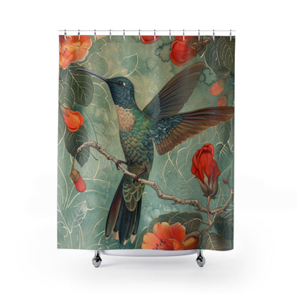 Hummingbird Art Deco Print Shower Curtain, Housewarming Gift