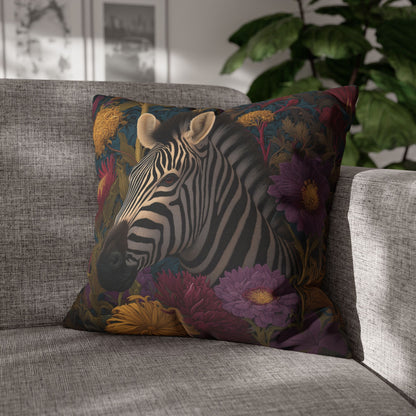 Vibrant Zebra Floral Pillowcase, William Morris Style Botanical Safari Animal Cushion
