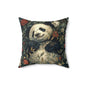Panda Floral Decorative Pillow, Relaxed Garden Animal Throw Cushion