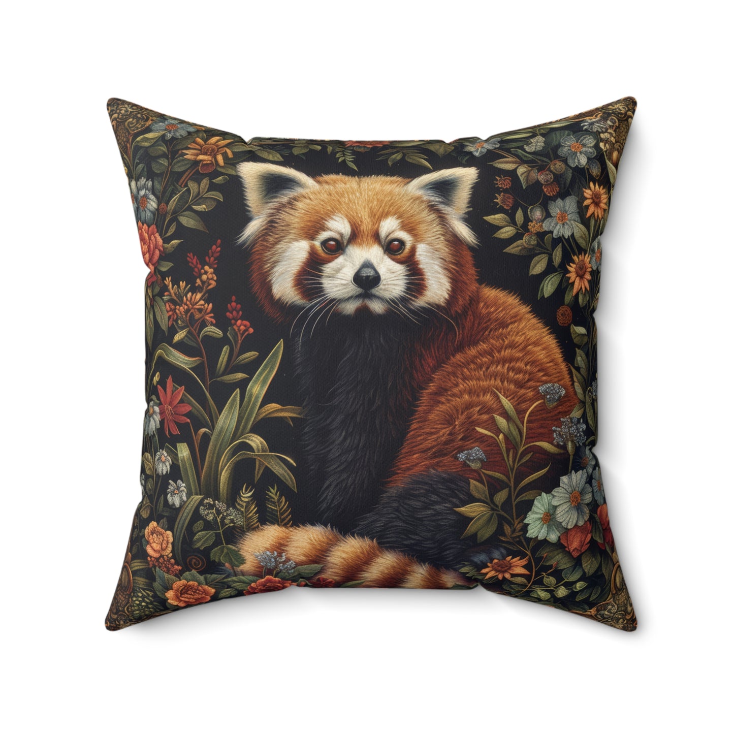 Red Panda Throw Pillow: William Morris Rustic Floral Accent Cushion