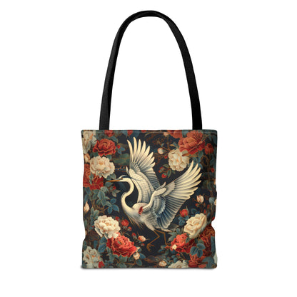 Flying Heron Vietnamese Art Style Tote Bag, Eco-Friendly Carryall