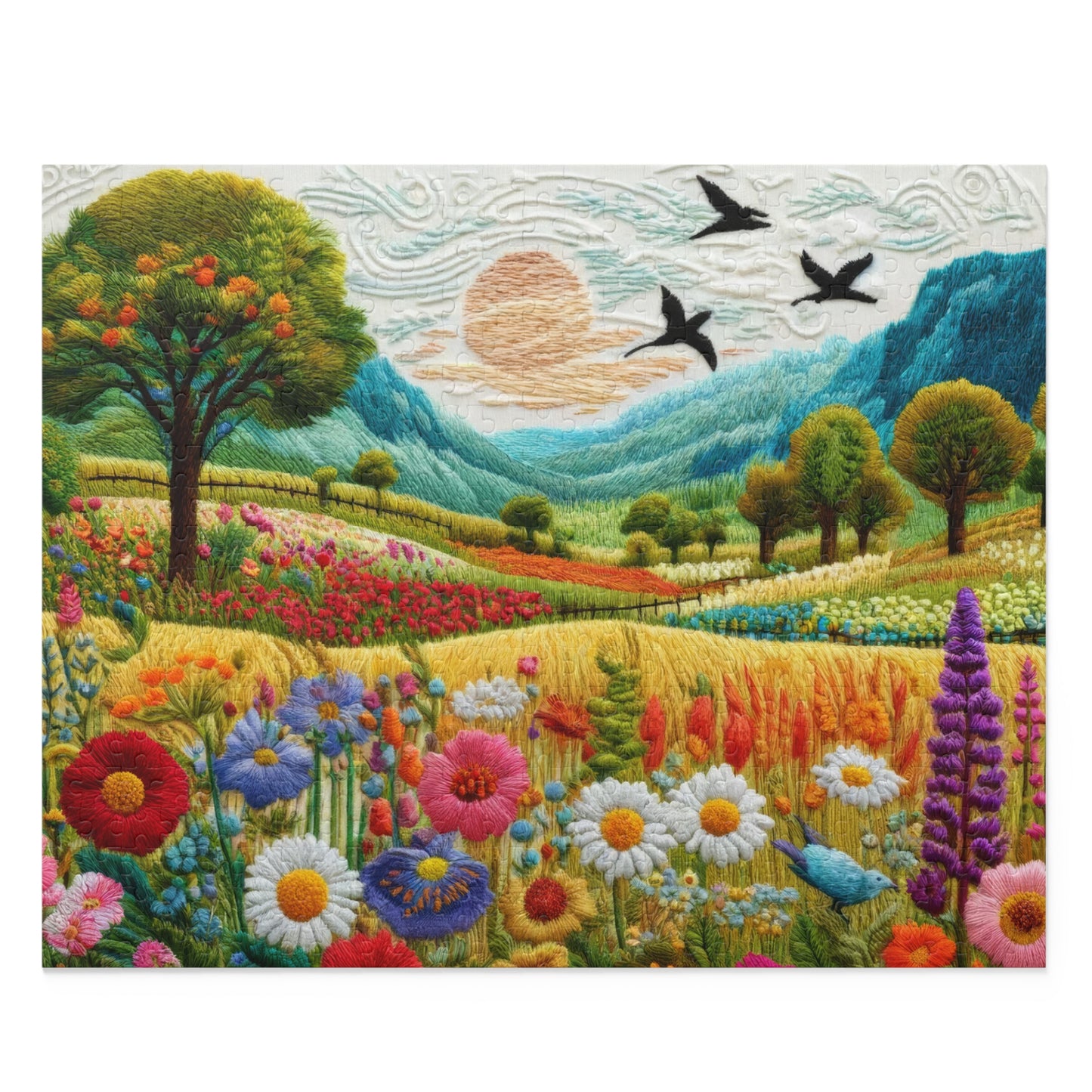 Embroidered Spring Wildflowers Jigsaw Puzzle (120, 252, 500-Piece) Gift-Ready Box, Adult Jigsaw Puzzle