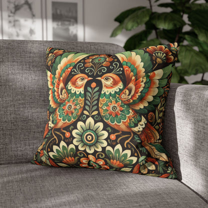 Folk Art of Two Birds and Flowers Pattern Pillowcase