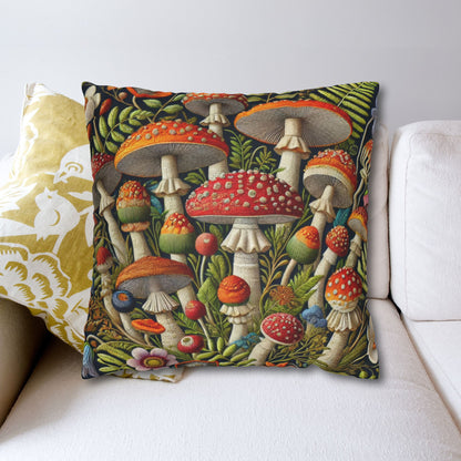 Mushroom Decorative Pillowcase: Faux Embroidered Botanical Design