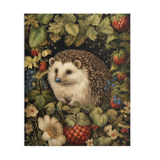 Botanical Hedgehog | William Morris Inspired | Cottage-core Puzzle Box (120, 252, 500-Piece) Family Jigsaw Puzzle, Puzzle Box Gift For Her